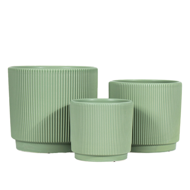 3PCS set fluted ceramic planter pots