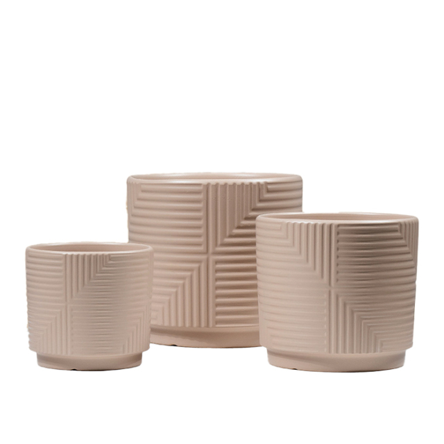 3PCS set texured ceramic planter pots