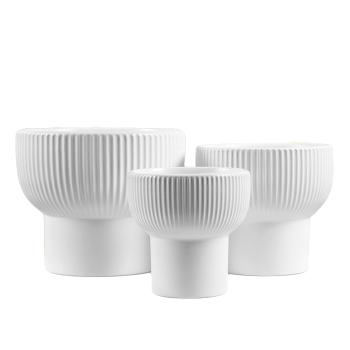 3PCS set Ceramic planters with textured design