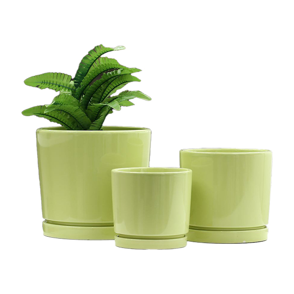 3PCS set round ceramic planter pots with trays