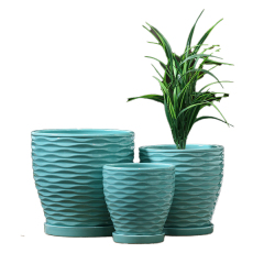 3PCS set texured ceramic planter pots