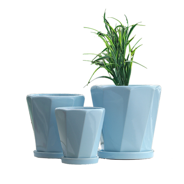 3PCS set hexagon shaped ceramic planter pots with saucers