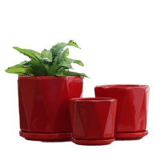 3PCS set geometrical ceramic planter pots with trays