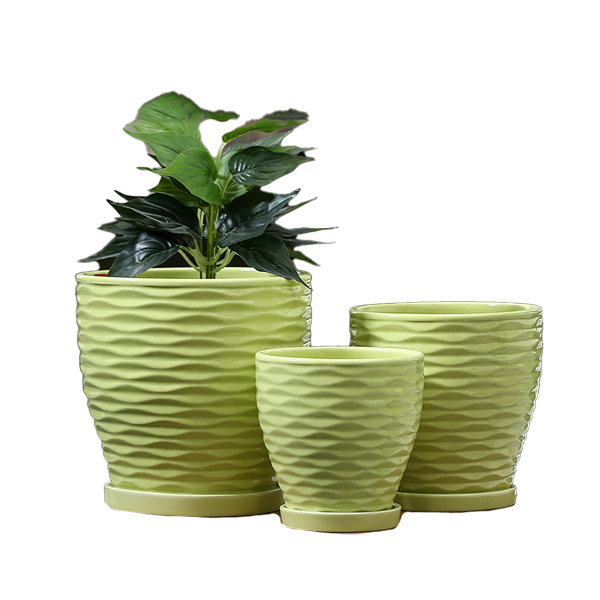 3PCS set texured ceramic planter pots