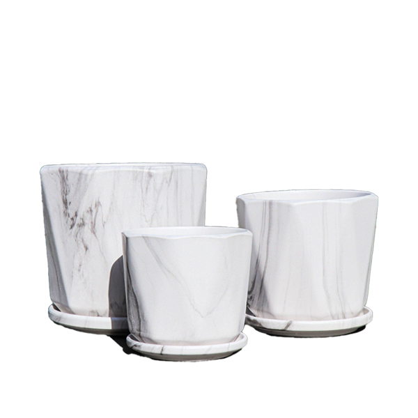 3PCS set ceramic planter pots in Marble finish