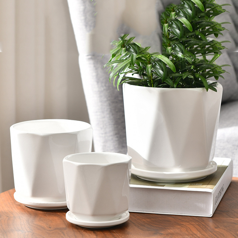 3PCS set ceramic planter pots with geometry design
