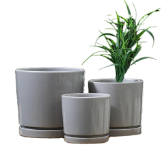 3PCS set round ceramic planter pots with trays