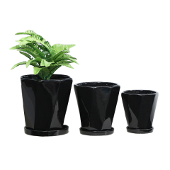 3PCS set hexagon shaped ceramic planter pots with saucers