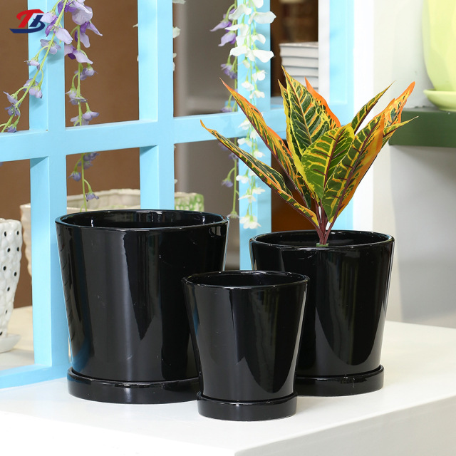 3PCS set ceramic planter pots with saucders