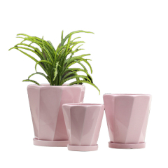 3PCS set hexagon shaped ceramic planter pots with saucers