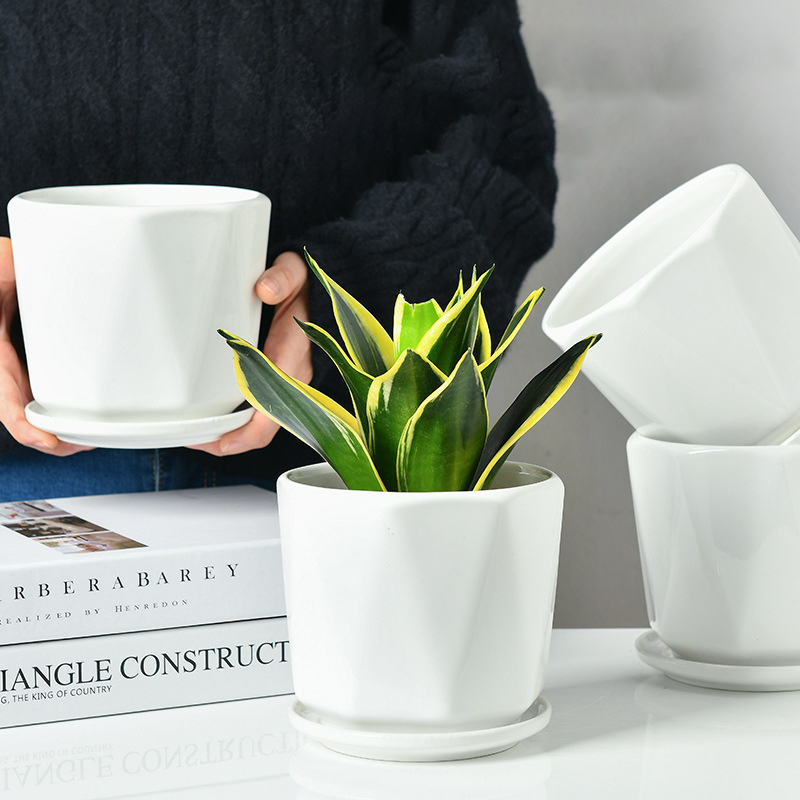 3PCS set ceramic planter pots with geometry design
