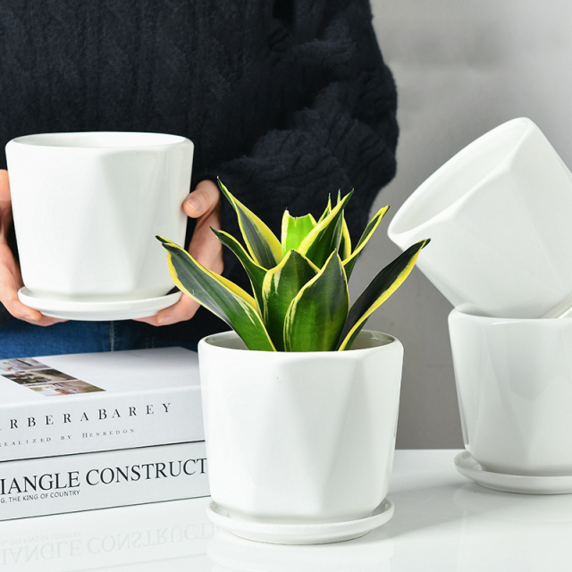 3PCS set ceramic planter pots with geometry design