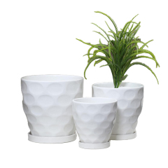 3PCS set texured ceramic planter pots with saucers