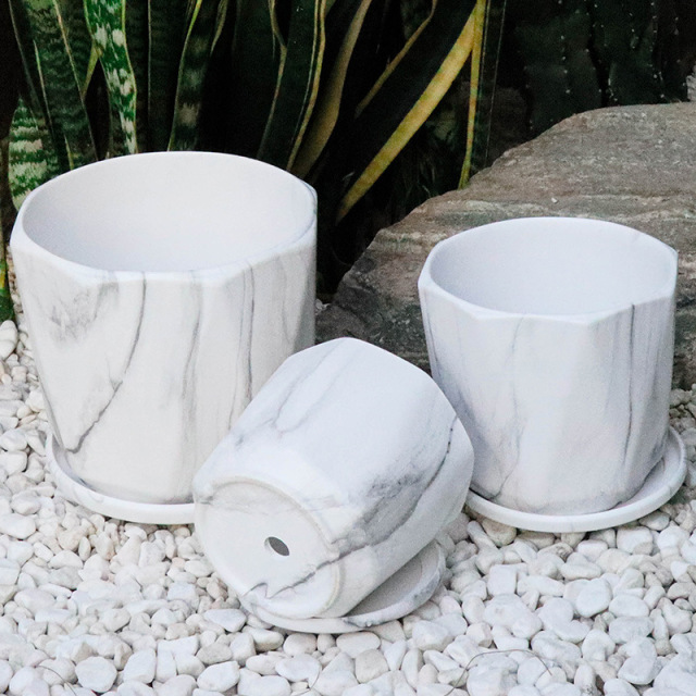 3PCS set ceramic planter pots in Marble finish