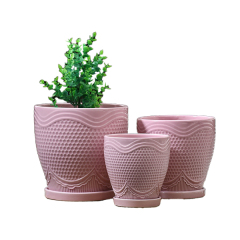 3PCS set texured ceramic planter pots with saucers