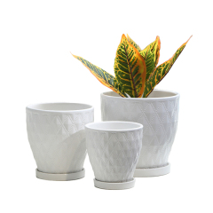 3PCS set texured ceramic planter pots with saucers