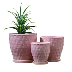 3PCS set texured ceramic planter pots with saucers