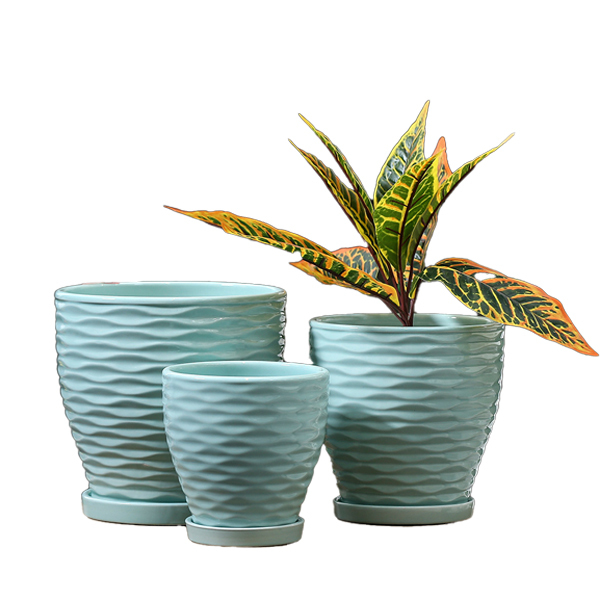 3PCS set texured ceramic planter pots