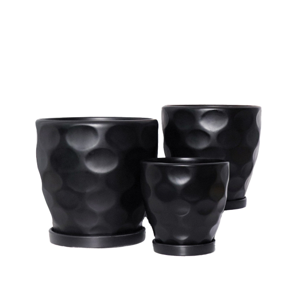 3PCS set hammered ceramic planter pots with trays