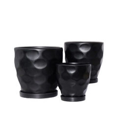 3PCS set hammered ceramic planter pots with trays