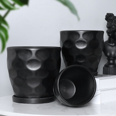 3PCS set hammered ceramic planter pots with trays