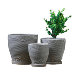 3PCS set texured ceramic planter pots with saucers