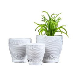 3PCS set texured ceramic planter pots with saucers