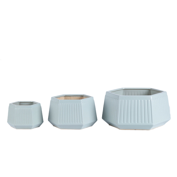 3PCS set ceramic planter pots with fulted design