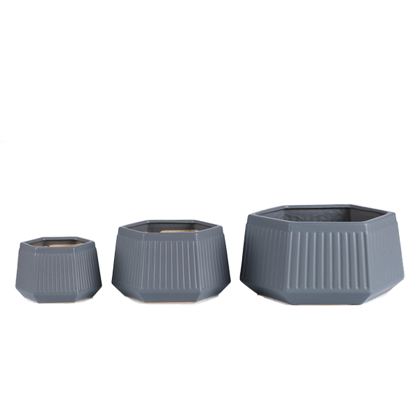 3PCS set ceramic planter pots with fulted design