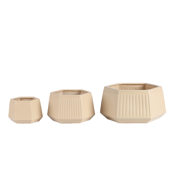 3PCS set ceramic planter pots with fulted design