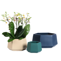 3PCS set ceramic planter pots with fulted design