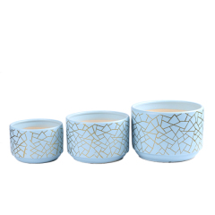 3PCS set ceramic planter pots with golden pattern
