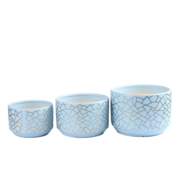 3PCS set ceramic planter pots with golden pattern