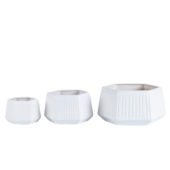 3PCS set ceramic planter pots with fulted design