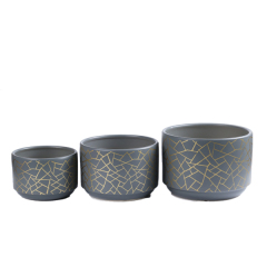 3PCS set ceramic planter pots with golden pattern