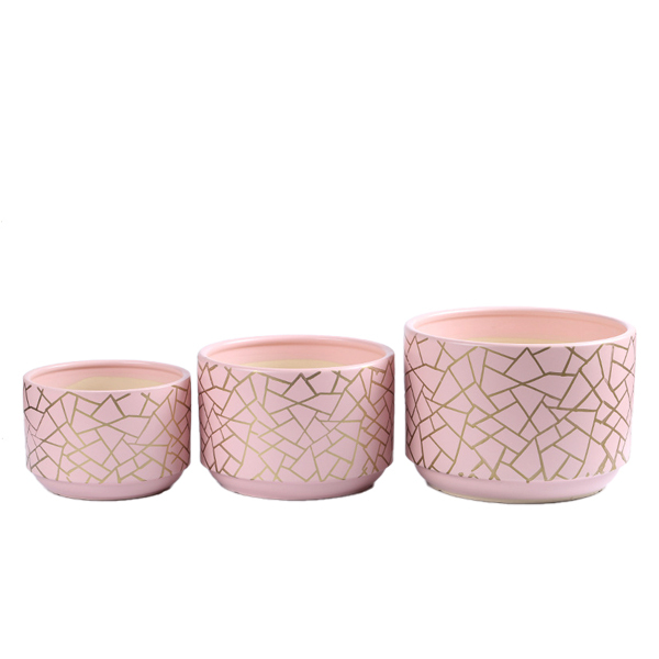 3PCS set ceramic planter pots with golden pattern