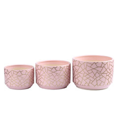 3PCS set ceramic planter pots with golden pattern