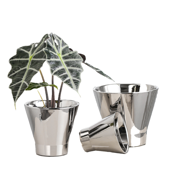 3PCS set silver ceramic planter pots