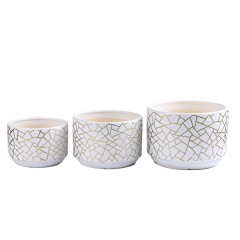 3PCS set ceramic planter pots with golden pattern