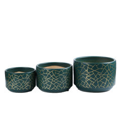 3PCS set ceramic planter pots with golden pattern