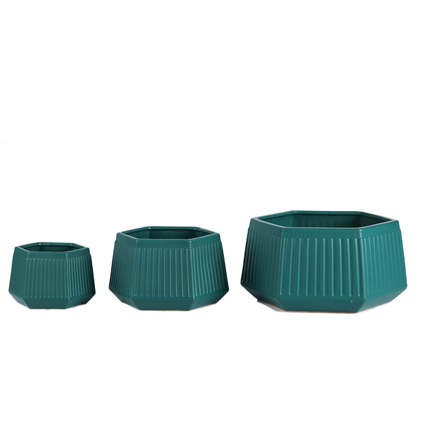 3PCS set ceramic planter pots with fulted design