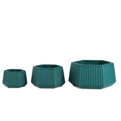 3PCS set ceramic planter pots with fulted design