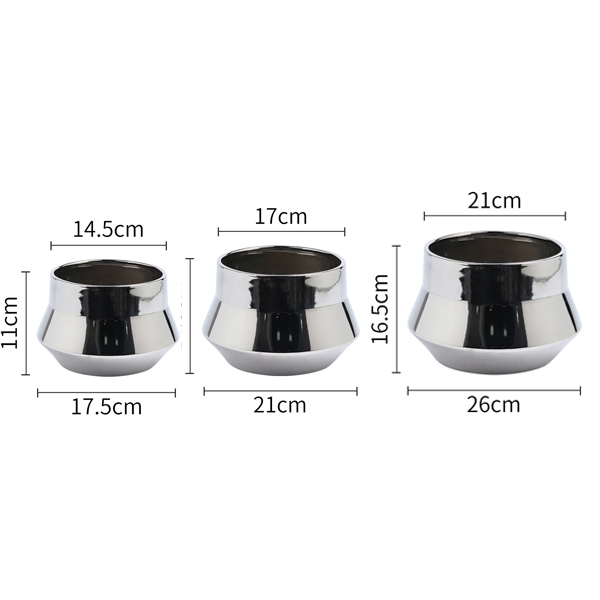 Silver color ceramic planter with 3 sizes
