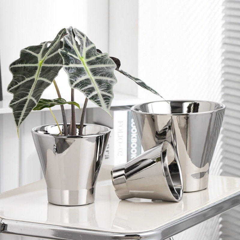 3PCS set silver ceramic planter pots