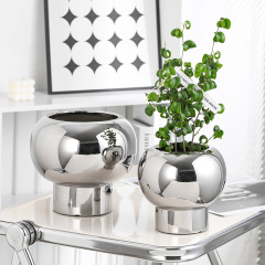 Silver color ceramic round plant pot