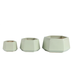 3PCS set ceramic planter pots with fulted design