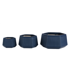 3PCS set ceramic planter pots with fulted design