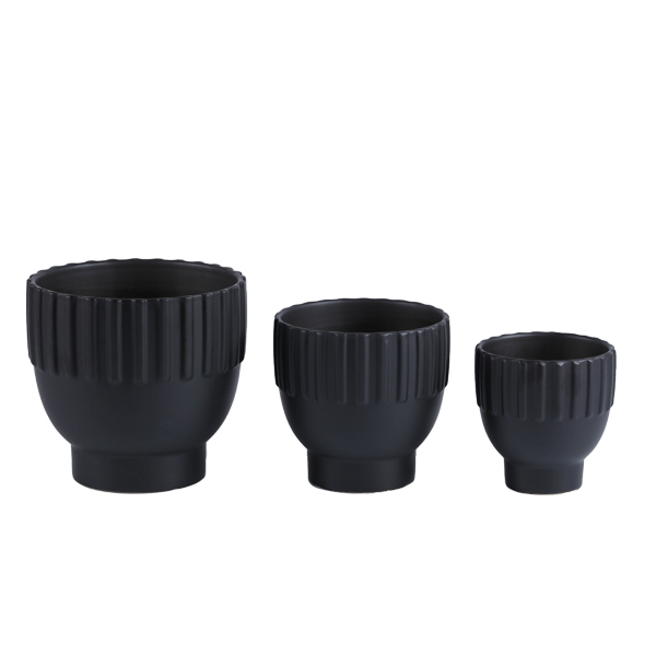 3PCS set texured ceramic planter pots in matte glaze