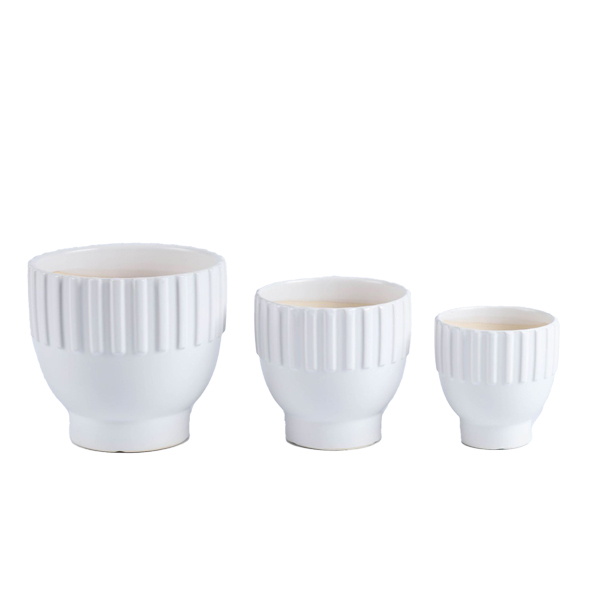 3PCS set texured ceramic planter pots in matte glaze