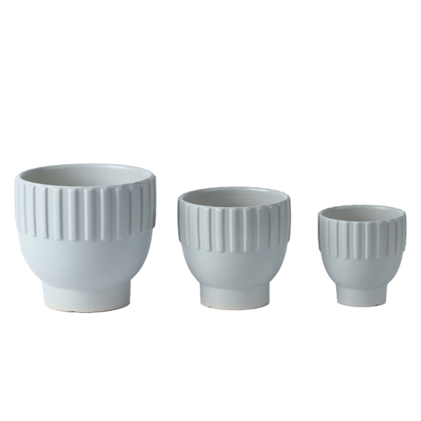 3PCS set texured ceramic planter pots in matte glaze